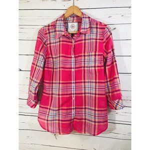 So Perfect Womens Juniors Shirt Sz XL Hot Pink Plaid Soft Long Sleeve Thin